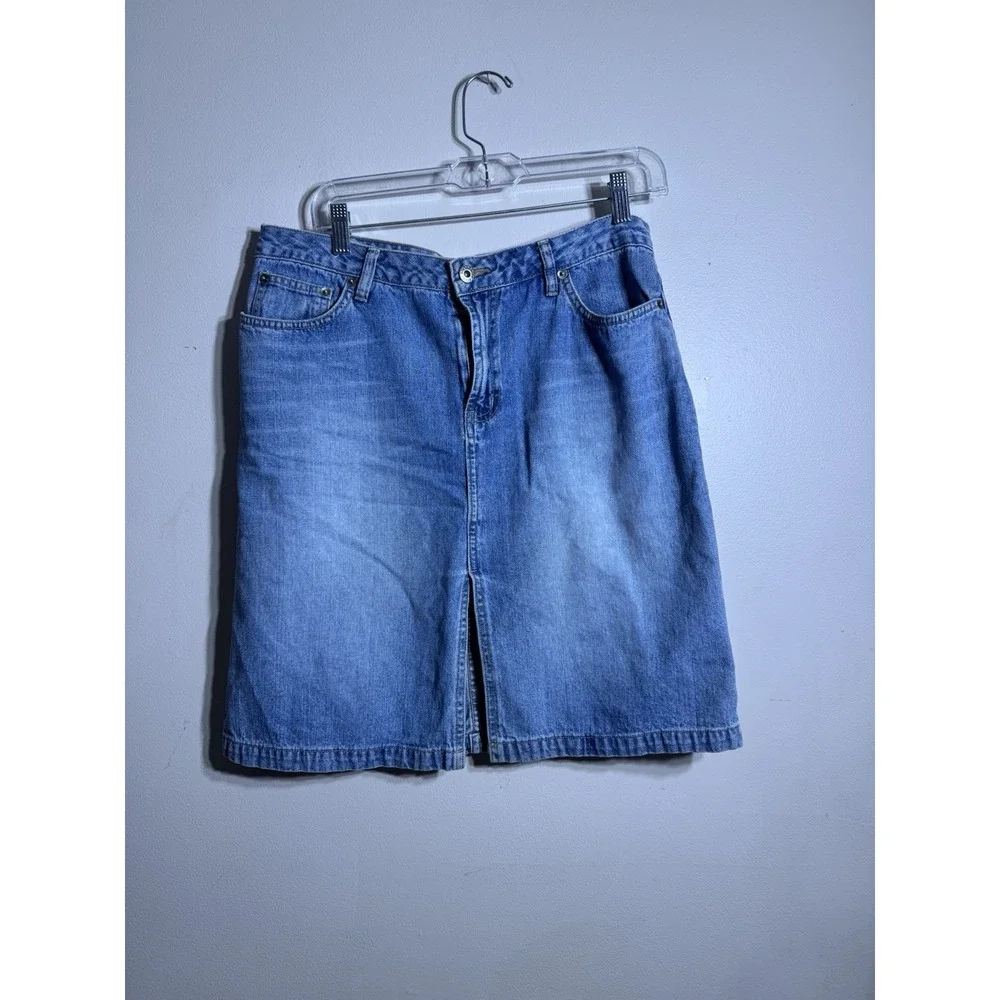 Women's ROUTE 66 Blue Denim Jean Skirt w/Front Slit Size 9/10